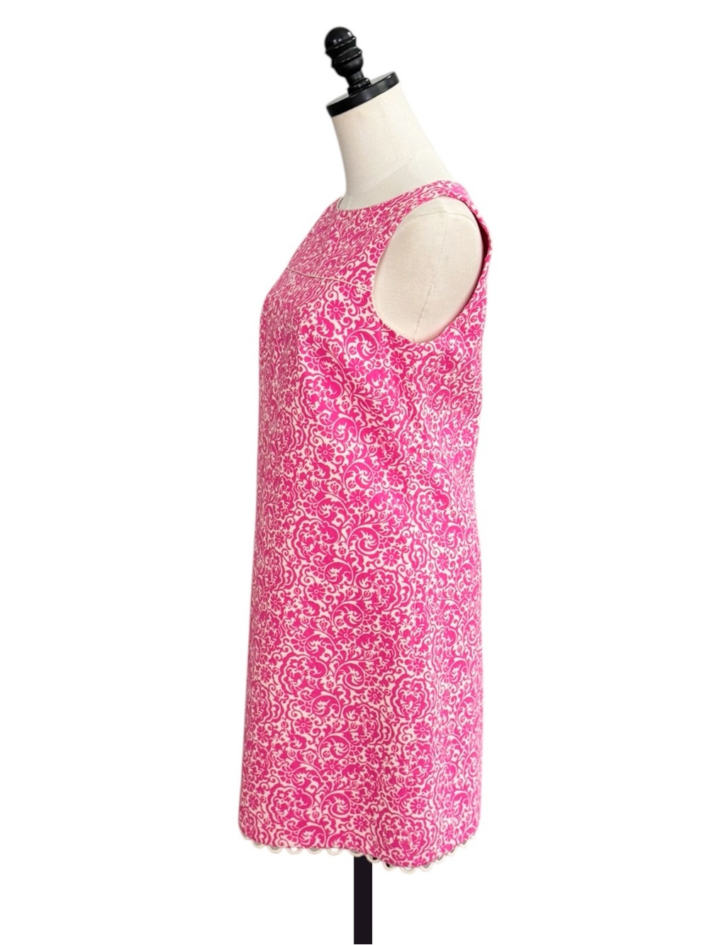 Lilly Pulitzer Pink Damask Classic Vintage Shift Dress with Scalloped Loop Hem - Picture 4 of 10